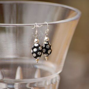 Black Glass Polka Dot Earrings